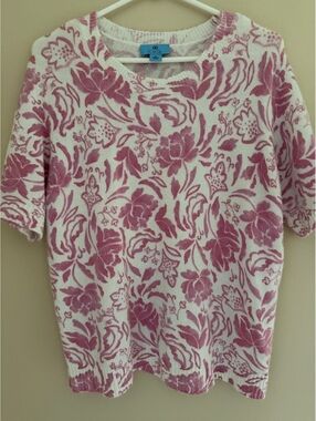 XL CeCe super soft pink/white sweater